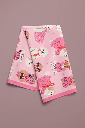 %100 İpek Süslü Köpek Desenli Kadın Bandana