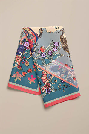 %100 İpek Kadın Desenli Kadın Bandana