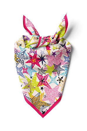 %100 İpek Renkli Yıldız Desenli Kadın Bandana