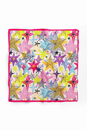 %100 İpek Renkli Yıldız Desenli Kadın Bandana