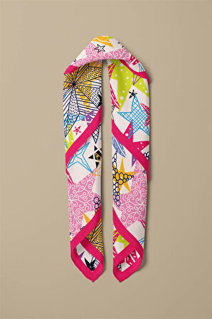 %100 İpek Renkli Yıldız Desenli Kadın Bandana