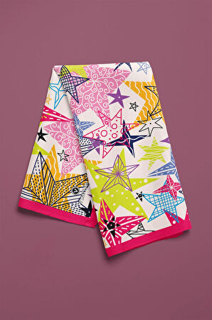 %100 İpek Renkli Yıldız Desenli Kadın Bandana