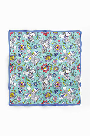 %100 İpek Kuş Desenli Kadın Bandana