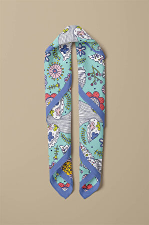%100 İpek Kuş Desenli Kadın Bandana
