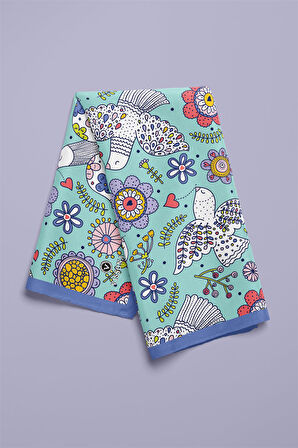 %100 İpek Kuş Desenli Kadın Bandana