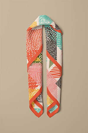 %100 İpek Geometrik Desenli Kadın Bandana