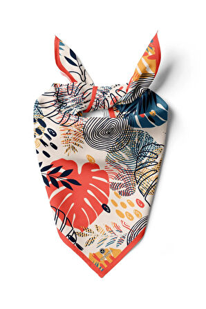 %100 İpek Yaprak Desenli Kadın Bandana