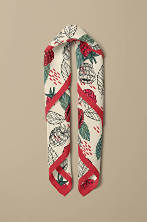 %100 İpek Frambuaz Desenli Kadın Bandana