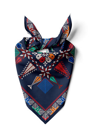 %100 İpek Kanaviçe Desenli Kadın Bandana