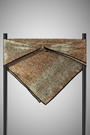 %100 Twill İpek Dokulu Desen Kahverengi - Fıstık Yeşili Renkli 90x90 Eşarp Kenar Dikiş Şekli El Dikişli