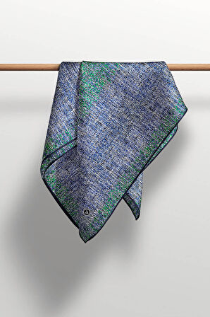 %100 Twill İpek Dokulu Desen Saks - Zümrüt Yeşili Renkli 90x90 Eşarp Kenar Dikiş Şekli El Dikişli