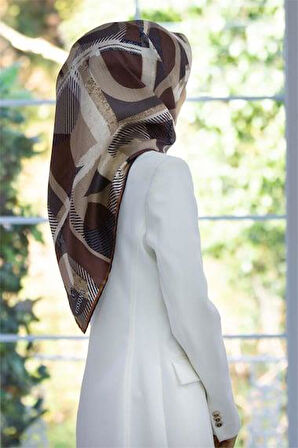 Vissona Tivil İpek Eşarp 51918 - 2 - 0007 - 0005 Kahverengi Çizgi Desen