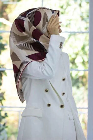 Vissona Tivil İpek Eşarp 51918 - 3 - 0018 - 0003 Bordo  Çizgi Desen