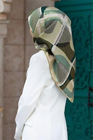 Vissona Tivil İpek Eşarp 51918 - 0402 - 0003 Küf Yeşili Çizgi Desen