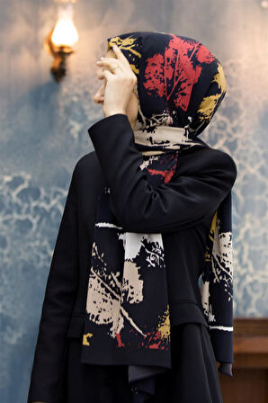 LÜKS MEDİNE İPEĞİ SONBAHAR YAPRAKLARI DESENLİ BORDO RENKLİ 75X195 KIRIŞMAZ ŞAL MOSS KREP DİKİŞ TİPİ İTALYAN DİKİŞLİ