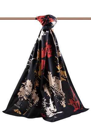 LÜKS MEDİNE İPEĞİ SONBAHAR YAPRAKLARI DESENLİ BORDO RENKLİ 75X195 KIRIŞMAZ ŞAL MOSS KREP DİKİŞ TİPİ İTALYAN DİKİŞLİ