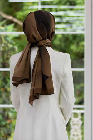 LÜKS MEDİNE İPEĞİ TONSÜRTON DESENLİ SÜTLÜ KAHVE RENKLİ 75X195 KIRIŞMAZ ŞAL MOSS KREP DİKİŞ TİPİ  İTALYAN DİKİŞLİ