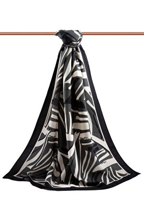 LÜKS MEDİNE İPEĞİ ÇİZGİ DESENLİ FÜME RENKLİ 75X195 KIRIŞMAZ ŞAL MOSS KREP DİKİŞ TİPİ  İTALYAN DİKİŞLİ