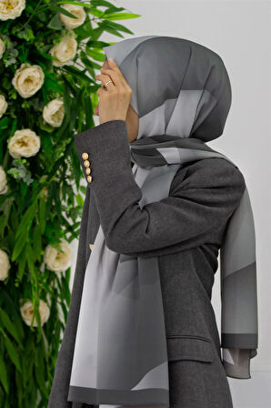 LÜKS MEDİNE İPEĞİ TONSÜRTON DESENLİ GÜMÜŞ RENKLİ 75X195 KIRIŞMAZ ŞAL MOSS KREP DİKİŞ TİPİ  İTALYAN DİKİŞLİ