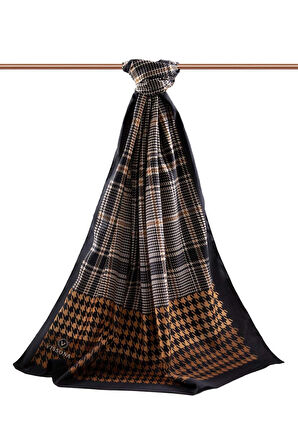 LÜKS MEDİNE İPEĞİ EKOSELİ KAZAYAK DESENLİ HARDAL RENKLİ 75X195 KIRIŞMAZ ŞAL MOSS KREP DİKİŞ TİPİ İTALYAN DİKİŞLİ