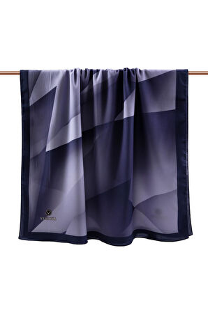 LÜKS MEDİNE İPEĞİ TONSÜRTON DESENLİ İNDİGO RENKLİ 75X195 KIRIŞMAZ ŞAL MOSS KREP DİKİŞ TİPİ  İTALYAN DİKİŞLİ