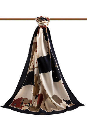 LÜKS MEDİNE İPEĞİ BOYA EFEKTİ DESENLİ SİYAH RENKLİ 75X195 KIRIŞMAZ ŞAL MOSS KREP DİKİŞ TİPİ İTALYAN DİKİŞLİ