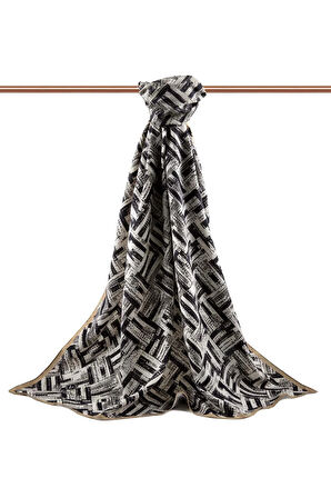 LÜKS MEDİNE İPEĞİ DEGRADELİ ÇİZGİ DESENLİ VİZON RENKLİ 75X195 KIRIŞMAZ ŞAL MOSS KREP DİKİŞ TİPİ İTALYAN DİKİŞLİ