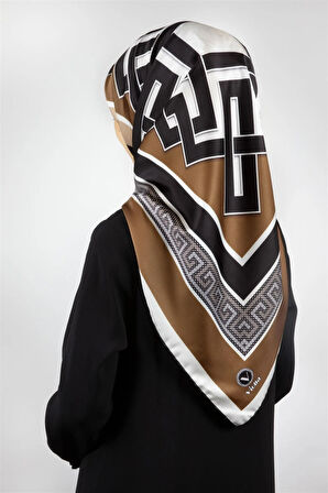 Twill Çizgili Sonsuzluk Düğümü Desenli Kahverengi Renkli 90x90 Eşarp (İpek İçermez)