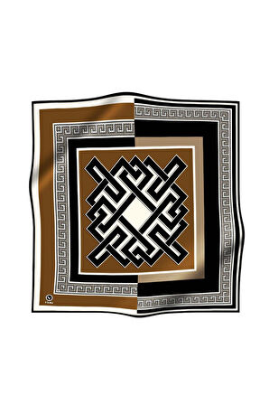 Twill Çizgili Sonsuzluk Düğümü Desenli Kahverengi Renkli 90x90 Eşarp (İpek İçermez)