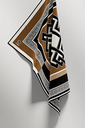 Twill Çizgili Sonsuzluk Düğümü Desenli Kahverengi Renkli 90x90 Eşarp (İpek İçermez)