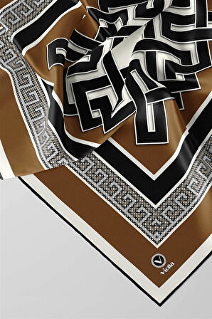 Twill Çizgili Sonsuzluk Düğümü Desenli Kahverengi Renkli 90x90 Eşarp (İpek İçermez)