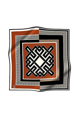 Twill Çizgili Sonsuzluk Düğümü Desenli Taba Renkli 90x90 Eşarp (İpek İçermez)