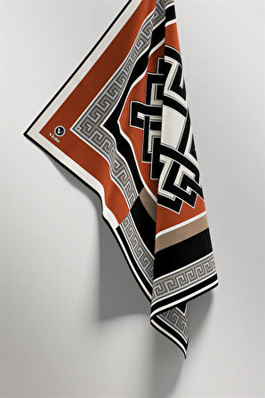 Twill Çizgili Sonsuzluk Düğümü Desenli Taba Renkli 90x90 Eşarp (İpek İçermez)