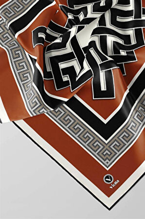 Twill Çizgili Sonsuzluk Düğümü Desenli Taba Renkli 90x90 Eşarp (İpek İçermez)