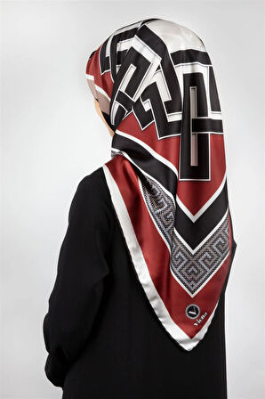 Twill Çizgili Sonsuzluk Düğümü Desenli Bordo Renkli 90x90 Eşarp (İpek İçermez)