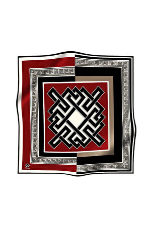 Twill Çizgili Sonsuzluk Düğümü Desenli Bordo Renkli 90x90 Eşarp (İpek İçermez)