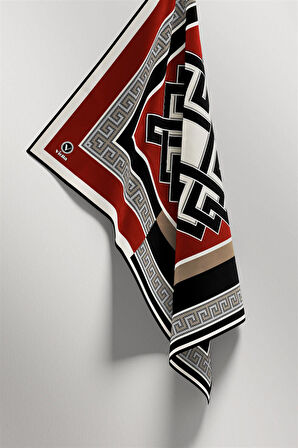 Twill Çizgili Sonsuzluk Düğümü Desenli Bordo Renkli 90x90 Eşarp (İpek İçermez)