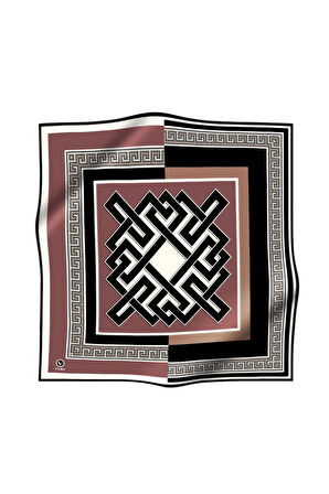 Twill Çizgili Sonsuzluk Düğümü Desenli Gül Kurusu Renkli 90x90 Eşarp (İpek İçermez)