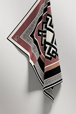 Twill Çizgili Sonsuzluk Düğümü Desenli Gül Kurusu Renkli 90x90 Eşarp (İpek İçermez)