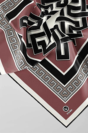 Twill Çizgili Sonsuzluk Düğümü Desenli Gül Kurusu Renkli 90x90 Eşarp (İpek İçermez)