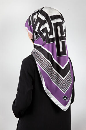 Twill Çizgili Sonsuzluk Düğümü Desenli Lila Renkli 90x90 Eşarp (İpek İçermez)