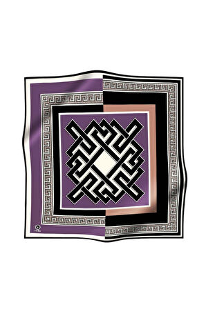 Twill Çizgili Sonsuzluk Düğümü Desenli Lila Renkli 90x90 Eşarp (İpek İçermez)