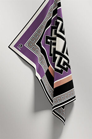 Twill Çizgili Sonsuzluk Düğümü Desenli Lila Renkli 90x90 Eşarp (İpek İçermez)