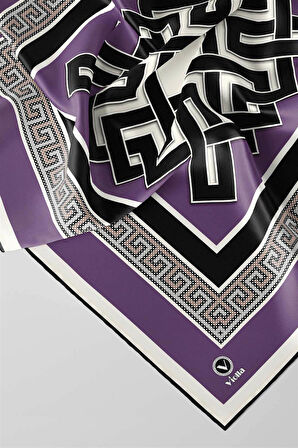 Twill Çizgili Sonsuzluk Düğümü Desenli Lila Renkli 90x90 Eşarp (İpek İçermez)