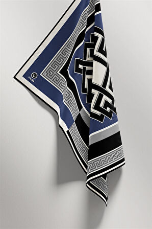 Twill Çizgili Sonsuzluk Düğümü Desenli İndigo Renkli 90x90 Eşarp (İpek İçermez)