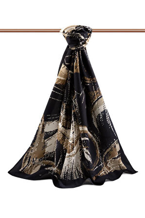 LÜKS MEDİNE İPEĞİ BOYA EFEKT DESENLİ BEJ RENKLİ 75X195 KIRIŞMAZ ŞAL MOSS KREP DİKİŞ TİPİ İTALYAN DİKİŞLİ