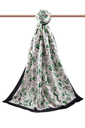 LÜKS MEDİNE İPEĞİ ÇİÇEKLİ ZÜMRÜT YEŞİLİ - MİNT YEŞİLİ  RENKLİ 75X195 KIRIŞMAZ ŞAL MOSS KREP DİKİŞ TİPİ İTALYAN DİKİŞLİ