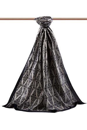 LÜK MEDİNE İPEĞİ BAROK DESENLİ SİYAH RENKLİ KIRIŞMAZ ŞAL MOSS KREP DİKİŞ TİPİ İTALYAN DİKİŞLİ