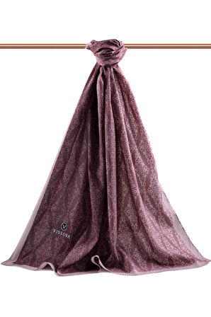 LÜKS MEDİNE İPEĞİ BAROK DESENLİ PUDRA RENKLİ KIRIŞMAZ ŞAL MOSS KREP DİKİŞ TİPİ İTALYAN DİKİŞLİ