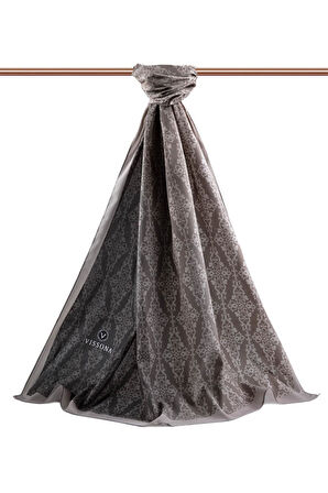 LÜKS MEDİNE İPEĞİ BAROK DESENLİ GÜMÜŞ RENKLİ KIRIŞMAZ ŞAL MOSS KREP DİKİŞ TİPİ İTALYAN DİKİŞLİ